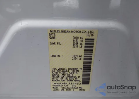 2016 Nissan Leaf Sv from USA, damaged, VIN 1N4BZ0CP8GC314453